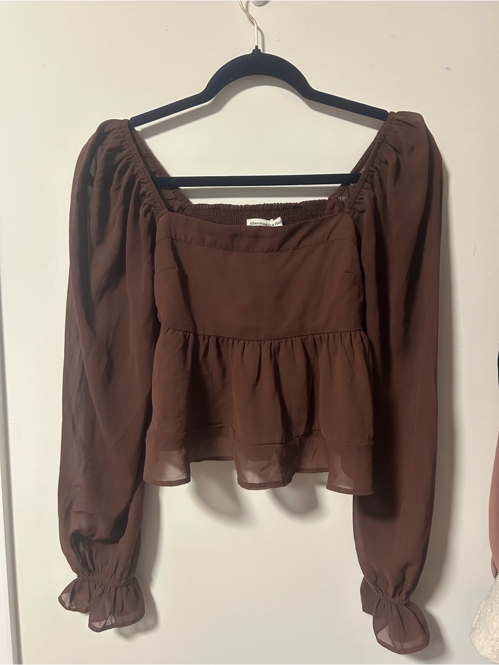 Abercrombie & Fitch Brown Square-Neck Peasant Blouse Babydoll top xs
